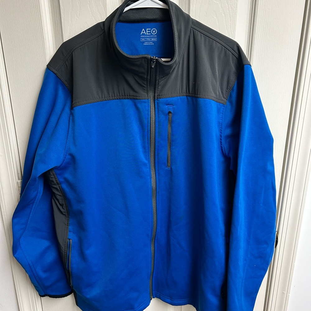 American Eagle Outfitters Men's Blue and Gray Jacket